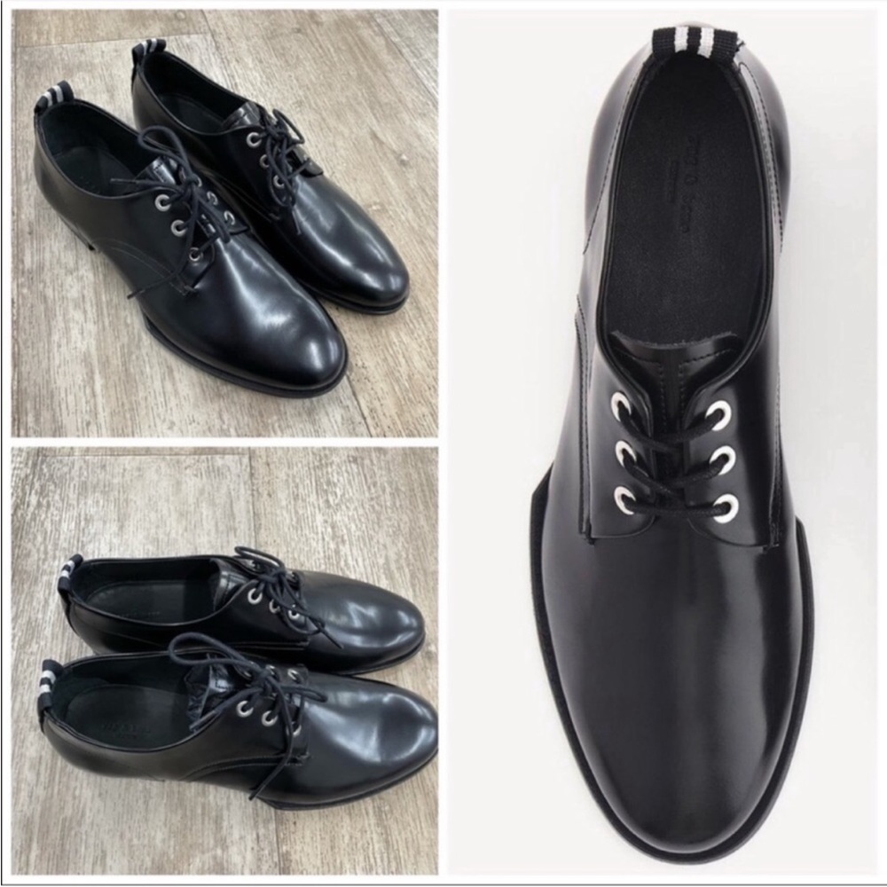 Rag & Bone Audrey Leather Oxford Tie Up Flats In Black. New In Box. Sz 5